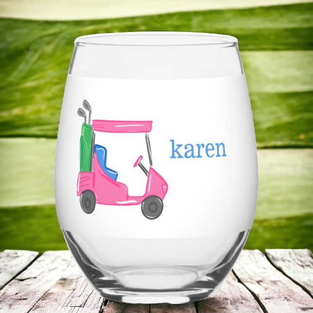 Vaso De Vino Carro de golf rosa preppy personalizado (Subido por el creador)