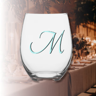 Vaso De Vino Carta inicial de monograma elegante turquesa paste