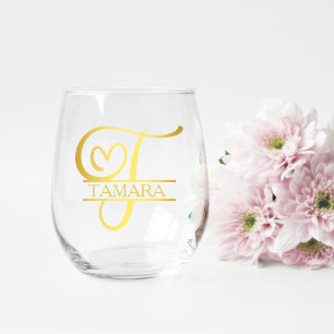 Vaso De Vino Carta T Regalo de la dama de honor del Monograma,