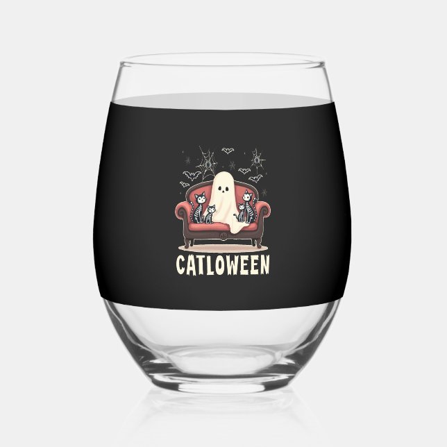 Vaso De Vino Catloween Ghost Halloween (Anverso)