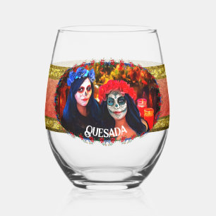 Vaso De Vino Catrinas de Vallarta con flores y velas 1718