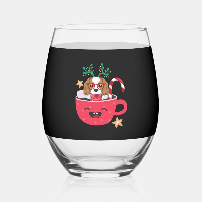 Vaso De Vino Cavalier King Charles Spaniel Teacup Xmas Holiday  (Anverso)