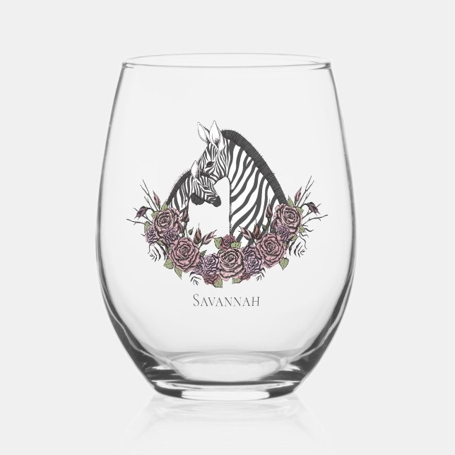 Vaso De Vino Cebra Adorable Mamá y Bebé (Anverso)