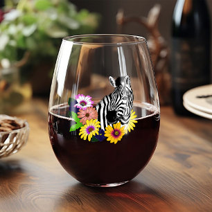 Vaso De Vino Cebra Azul Floral Colorida Daisies Fauna Silvestre