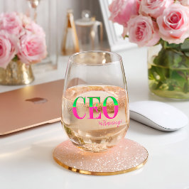 Vaso De Vino CEO Motivacional Rosa y Verde en Formación