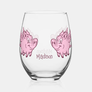 Vaso De Vino Cerdos voladores de nombre personalizado