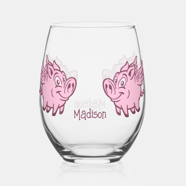 Vaso De Vino Cerdos voladores de nombre personalizado (Reverso )