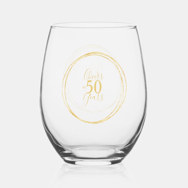 Vaso De Vino Cheers to 50 Years 50th Birthday Gold Typography (Anverso)