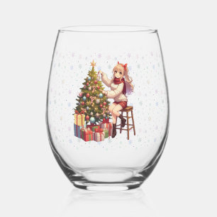 Vaso De Vino Chica anime linda cortando el árbol