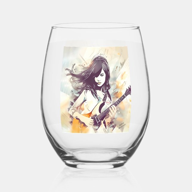 Vaso De Vino Chica con vibraciones de música rock (Anverso)