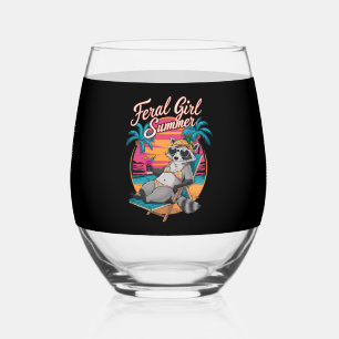 Vaso De Vino Chica Feral Verano Playa Mapache Divertido