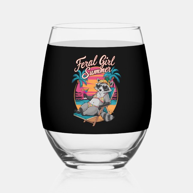 Vaso De Vino Chica Feral Verano Playa Mapache Divertido (Reverso )