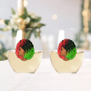 Vaso De Vino Chica negra panafricana mujer orgullo afro verde r