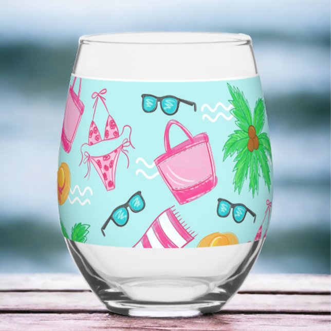 Vaso De Vino Chica Playera Elegante Fin de Semana Bikini Palma (Subido por el creador)