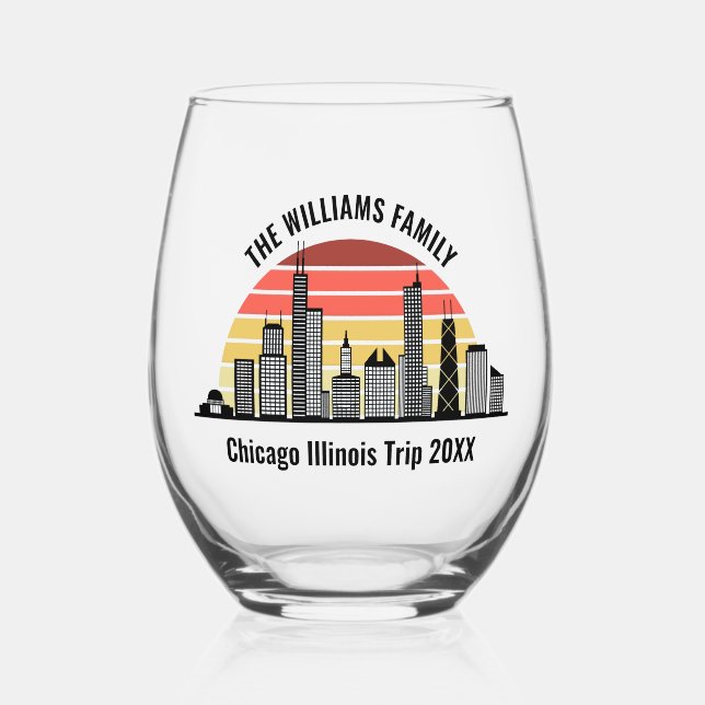 Vaso De Vino Chicago Sunset Customized Trip Souvenir (Anverso)