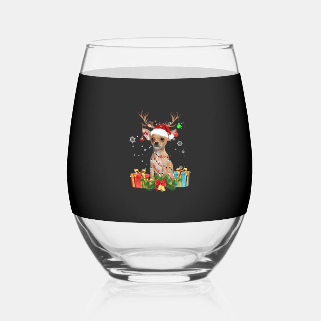 Vaso De Vino Chihuahua Christmas Lights Santa Oversized T-Shirt (Anverso)