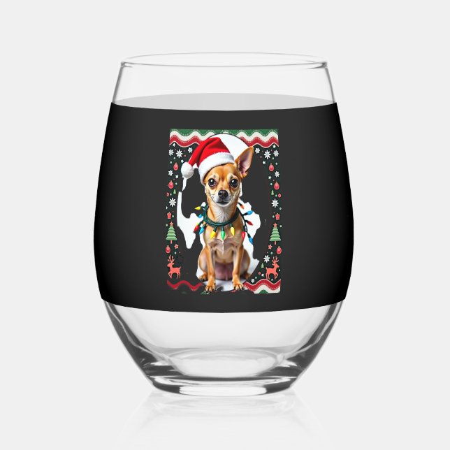Vaso De Vino Chihuahua Christmas Santa Ugly Sweater Dog Lover X (Anverso)