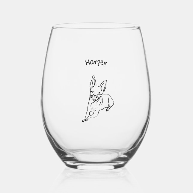 Vaso De Vino Chihuahua elegante: Arte de línea personalizado (Anverso)