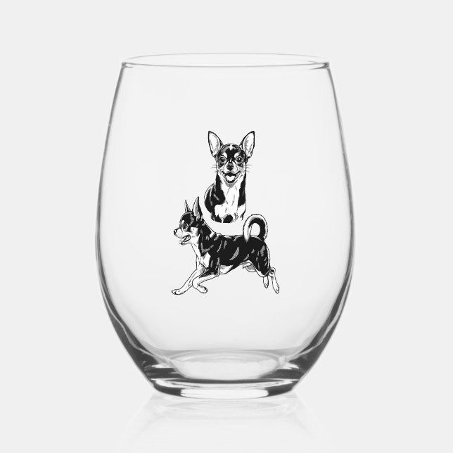 Vaso De Vino Chihuahua Lover's Delight Dynamic Duo in Black (Anverso)
