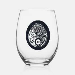 Vaso De Vino Chinese Dragon in Black and White Personalized
