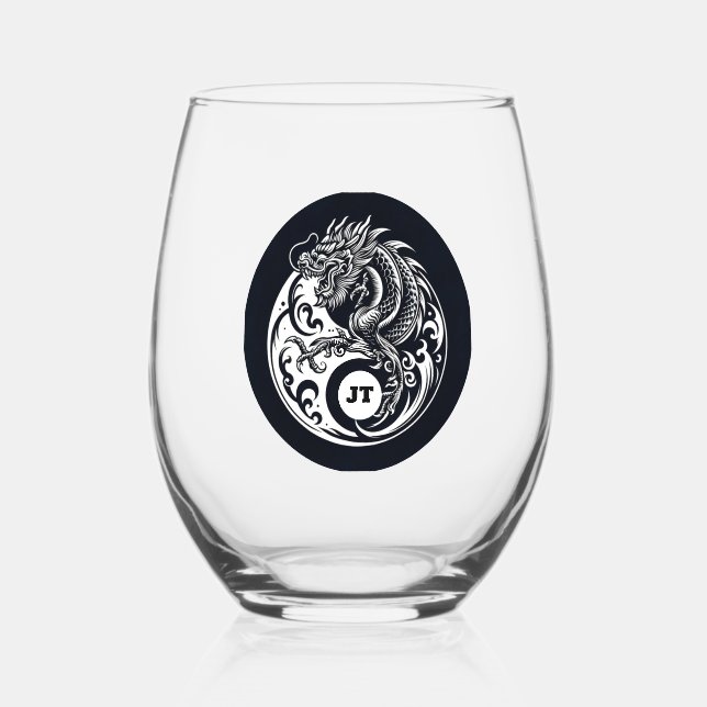 Vaso De Vino Chinese Dragon in Black and White Personalized (Anverso)