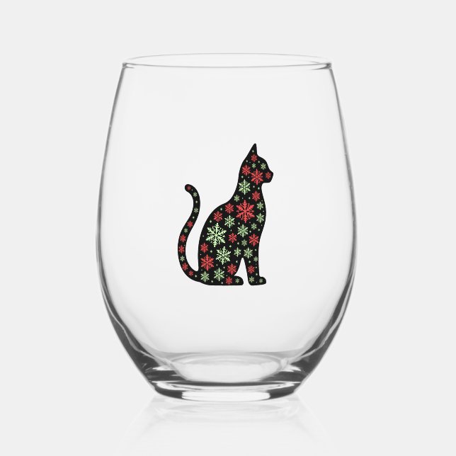 Vaso De Vino Christmas Cat T-Shirt (Anverso)