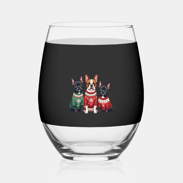 Vaso De Vino Christmas French Bulldogs Xmas Frenchie Dog 4 (Anverso)