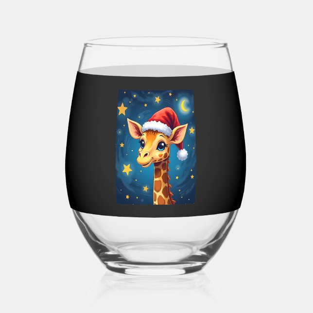 Vaso De Vino Christmas Giraffe Santa Hat Starry Night Holiday L (Anverso)