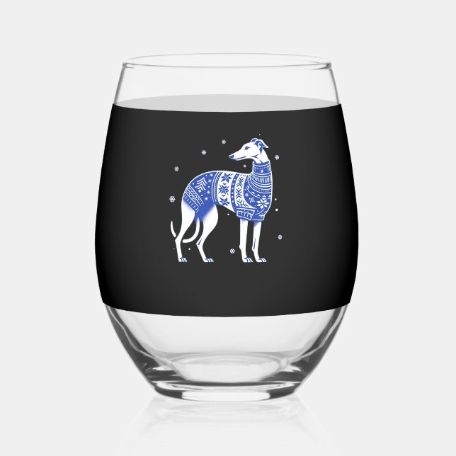 Vaso De Vino Christmas Greyhound Dog Wearing an Ugly Sweater Bl (Anverso)