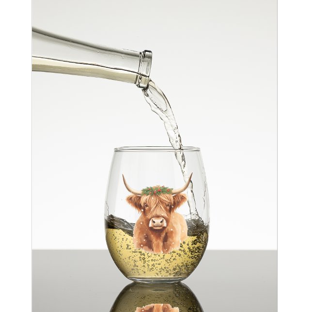 Vaso De Vino Christmas Highland Miniature Cow Animal (Christmas greenery highland cow wine glass gift)