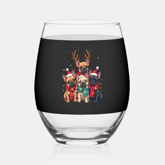 Vaso De Vino Christmas Lights French Bulldogs Xmas Frenchie Dog (Anverso)