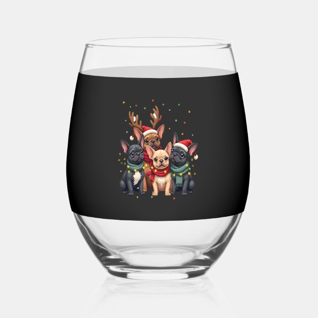 Vaso De Vino Christmas Lights French Bulldogs Xmas Frenchie Dog (Anverso)