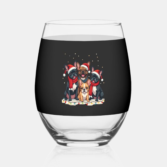 Vaso De Vino Christmas Lights French Bulldogs Xmas Frenchie Dog (Anverso)