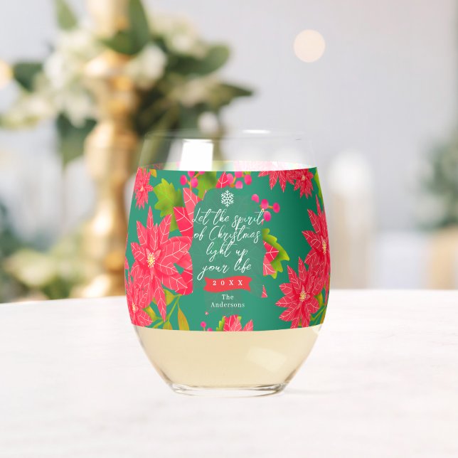 Vaso De Vino Christmas Poinsettia Teal (Insitu (Boda))