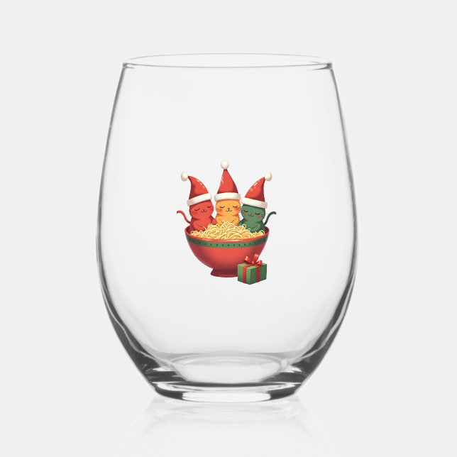 Vaso De Vino Christmas Ramen Cat Santa Anime Meow Kitty Meow Ca (Anverso)