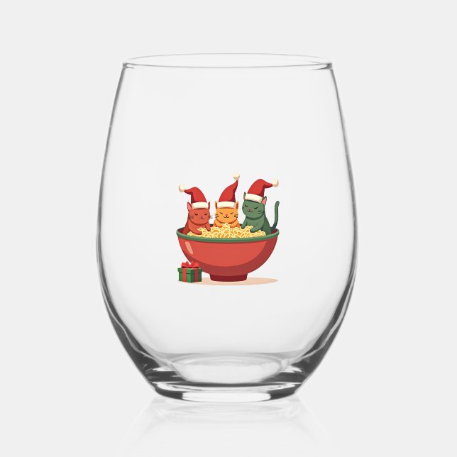 Vaso De Vino Christmas Ramen Cat Santa Anime Meow Kitty Meow Ca (Anverso)