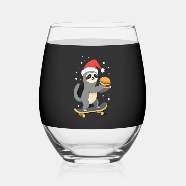 Vaso De Vino CHRISTMAS SLOTH Funny Christmas Skateboard Sloth ( (Anverso)