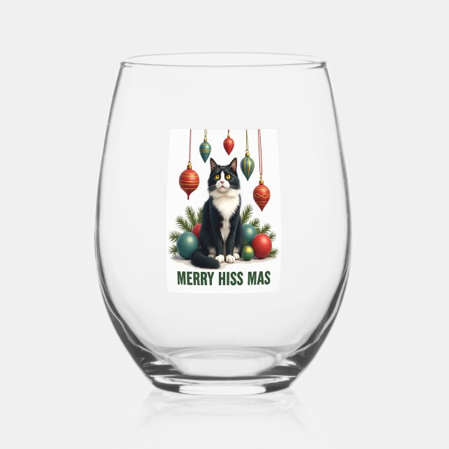Vaso De Vino Christmas Tuxedo Cat with Holiday Decorations Merr (Anverso)