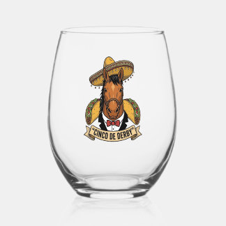 Vaso De Vino Cinco de Derby Caballo Taco Sombrero Diseño Vintag