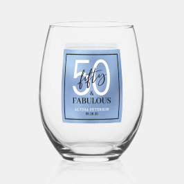 Vaso De Vino Cincuenta & Fabuloso Polvo Azul Script Cumpleaños 