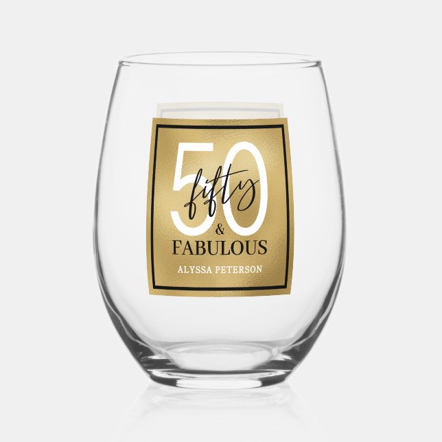 Vaso De Vino Cincuenta y Fabuloso Script Cumpleaños 50 (Anverso)