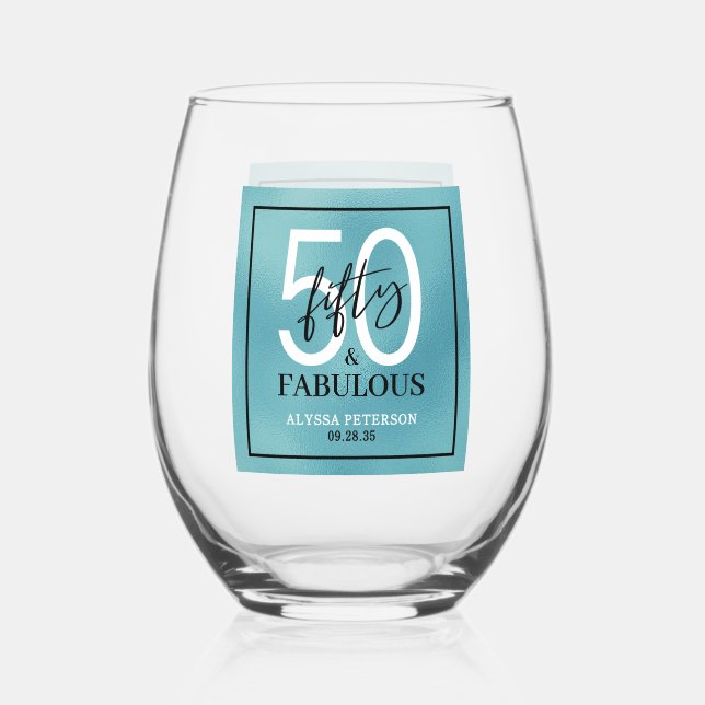 Vaso De Vino Cincuenta y Fabuloso Script Cumpleaños 50 (Anverso)