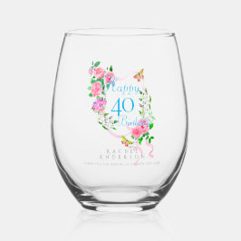 Vaso De Vino Cinta de rosa rosa cumpleaños 40