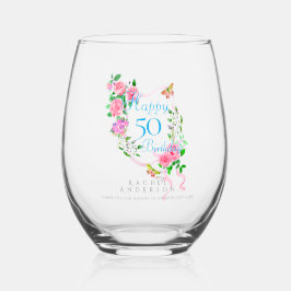 Vaso De Vino Cinta de rosa rosa cumpleaños 50
