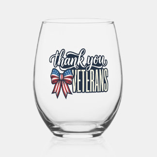 Vaso De Vino Cinta Patriótica de Agradecimiento a Veteranos Cam