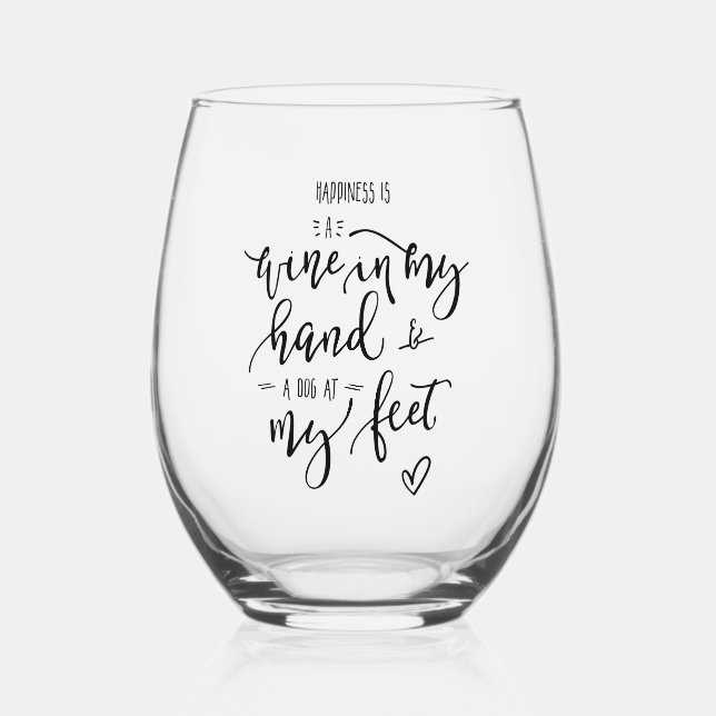 Vaso De Vino Cita de mamá de perro con letras de mano (Anverso)