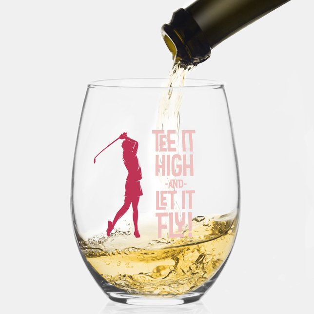 Vaso De Vino Cita deportiva de té divertida de Lady's Golf Cute (Lady's Golf Funny Tee Sport Quote Cute Magenta Red Stemless Wine Glass)