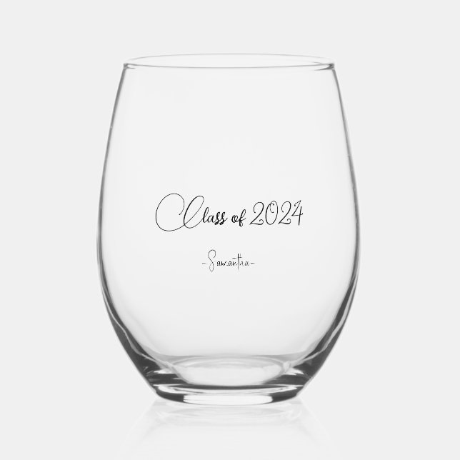 Vaso De Vino Clase de 2024 Modern Elegance nombre personalizado (Anverso)