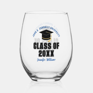 Vaso De Vino Clase de 2026 Graduación Azul Personalizada Gradua