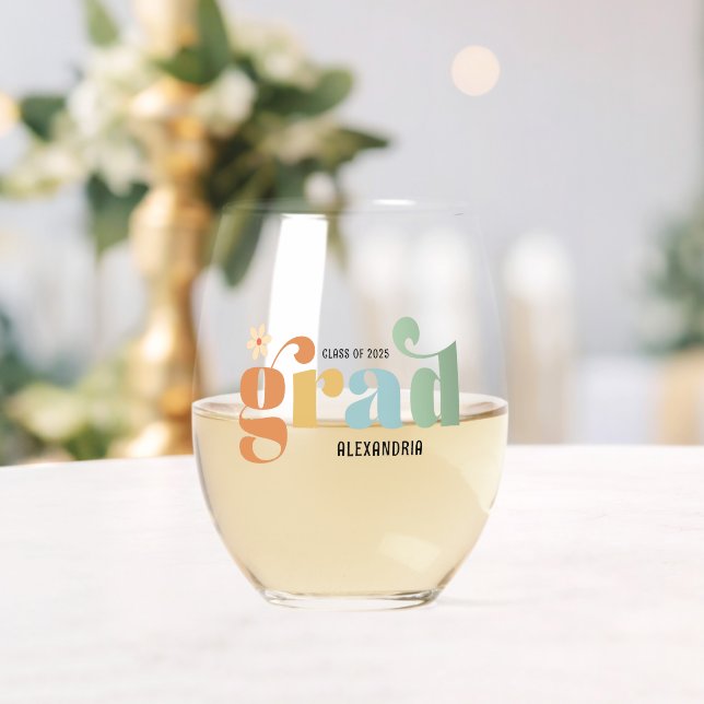 Vaso De Vino Clase de 2026 Graduado Retro Daisy (Insitu (Boda))